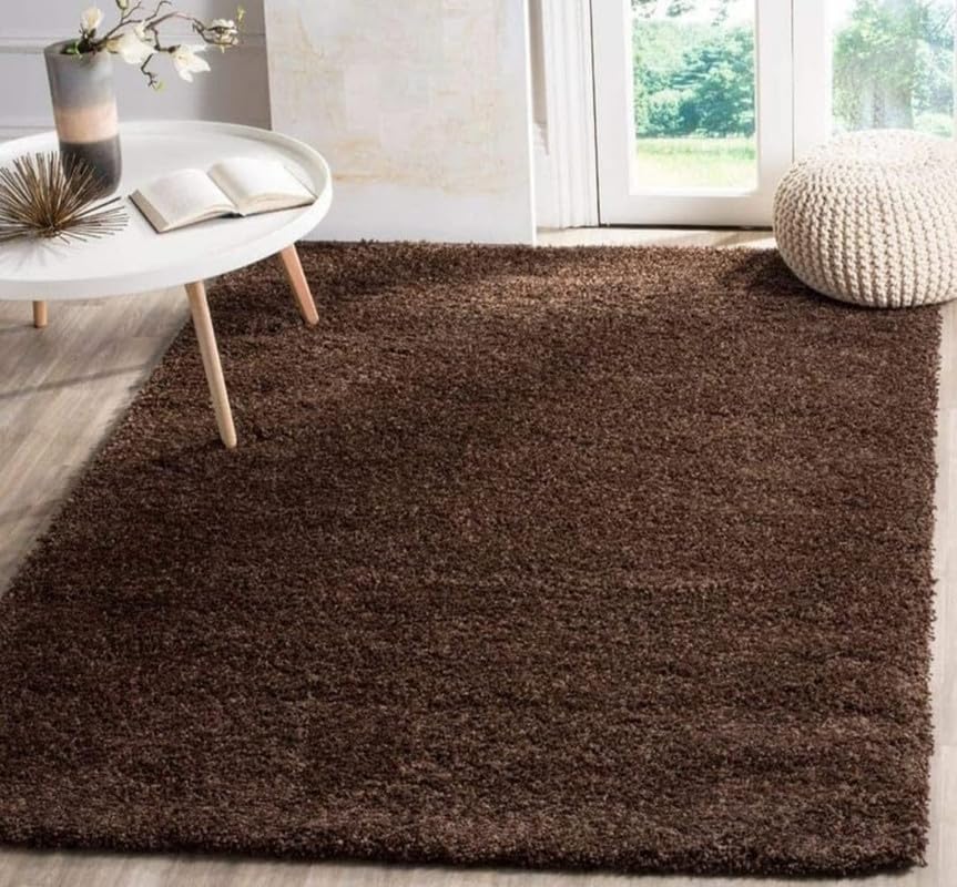 Image of Polyester Fluffy Fur Rugs & Modern Shaggy Floor Carpets for Living Room,Sofa Area,Hall,Kids Room,Guest Room | Elegent Bedside Runners for Besdroom(5X8 Feet Coffee)