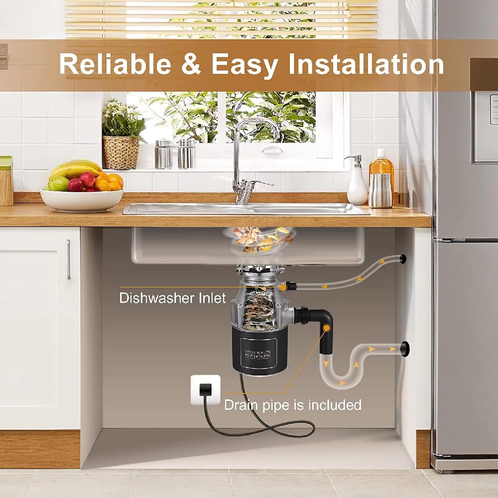 Triturador de residuos de basura de cocina, 1200 ml, eliminación rutinaria de residuos de alimentos con reducción de sonido, sistema de molienda de residuos de alimentos de acero inoxidable con cable