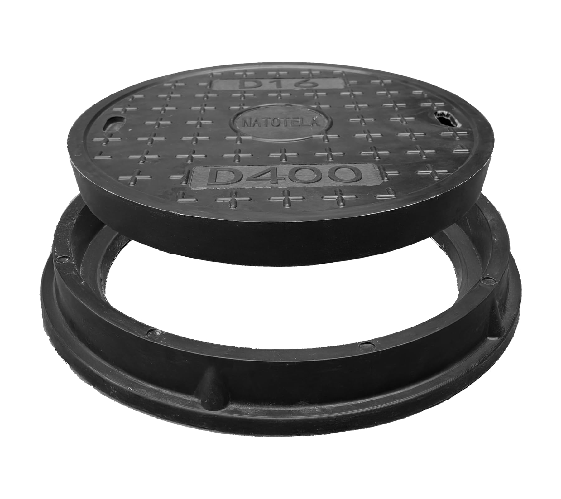 16in Round Manhole Cover and Frame, Fiberglass Recessed Solid Top Cover with Base Size 18.5in,14in Clear Opening,Septic Tank Cover and Base for yard, Non-slip Reinforced Sewage Basin Cover