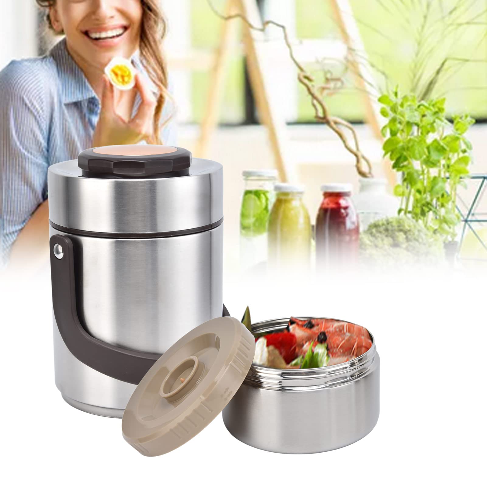 Fiambrera De Gran Capacidad De 1500 Ml, Fiambrera Al Vacío De Acero Inoxidable Contenedor De Alimentos Con Aislamiento Tarro De Comida Contenedor Portátil Fiambrera Con Aislamiento Para Adultos