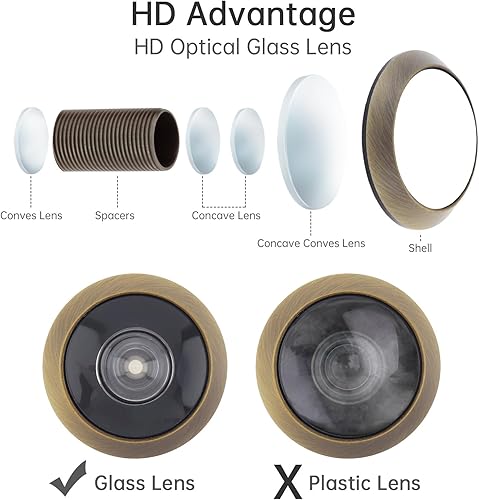 Miniatura 5 de Mirilla de visualización de puerta, aleación de zinc de 200 grados con broca de 0.63 pulgadas para puertas de 1-12 a 2-38 pulgadas (bronce antiguo)