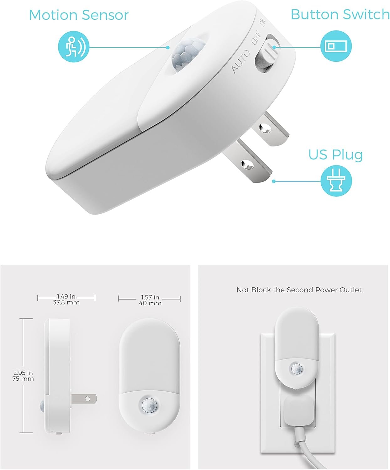 L LOHAS LED Motion Sensor Night Light Plug in, Motion Activated Night Light, 5000K Daylight White, Night Lights Plug Into Wall, Adjustable Brightness, Nightlights for Bathroom, Kids, Hallway, 4 Pack