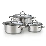 Cook N Home Stainless Steel Stock Pot with Glass Lid, Basic Small Sauce Cooking Pot Saucier Casserole Pan Set, 6 Piece Set