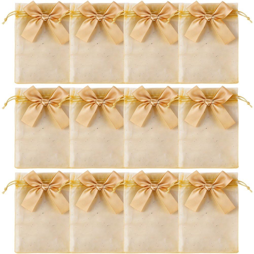 Fituenly 50pcs Organza Drawstring Favor Bag, Bowknot Candy Bags with Pearl Bead, Jewelry Packing Pouch for Wedding Christmas Birthday