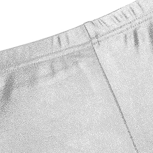 NewL Kinder Mädchen Elastische Taille Glänzend Metallic Ballett Tanz Shorts Hose für Sport Yoga Gymnastik Workout (Weiß, 9-10 Jahre) Tag Größe 140