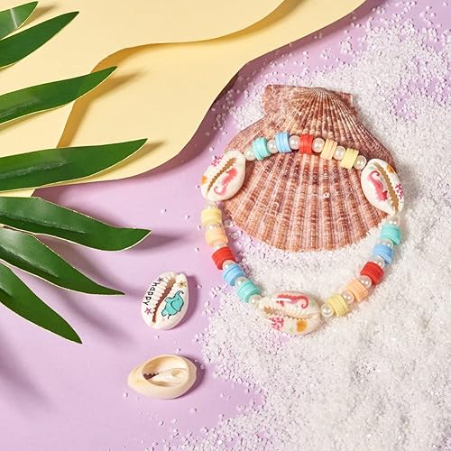 Vista 62 de Cheriswelry 10 cuentas de concha de cauri impresas con estrellas de mar sin perforar, dijes de conchas de océano, verano, playa, cuentas Estrella