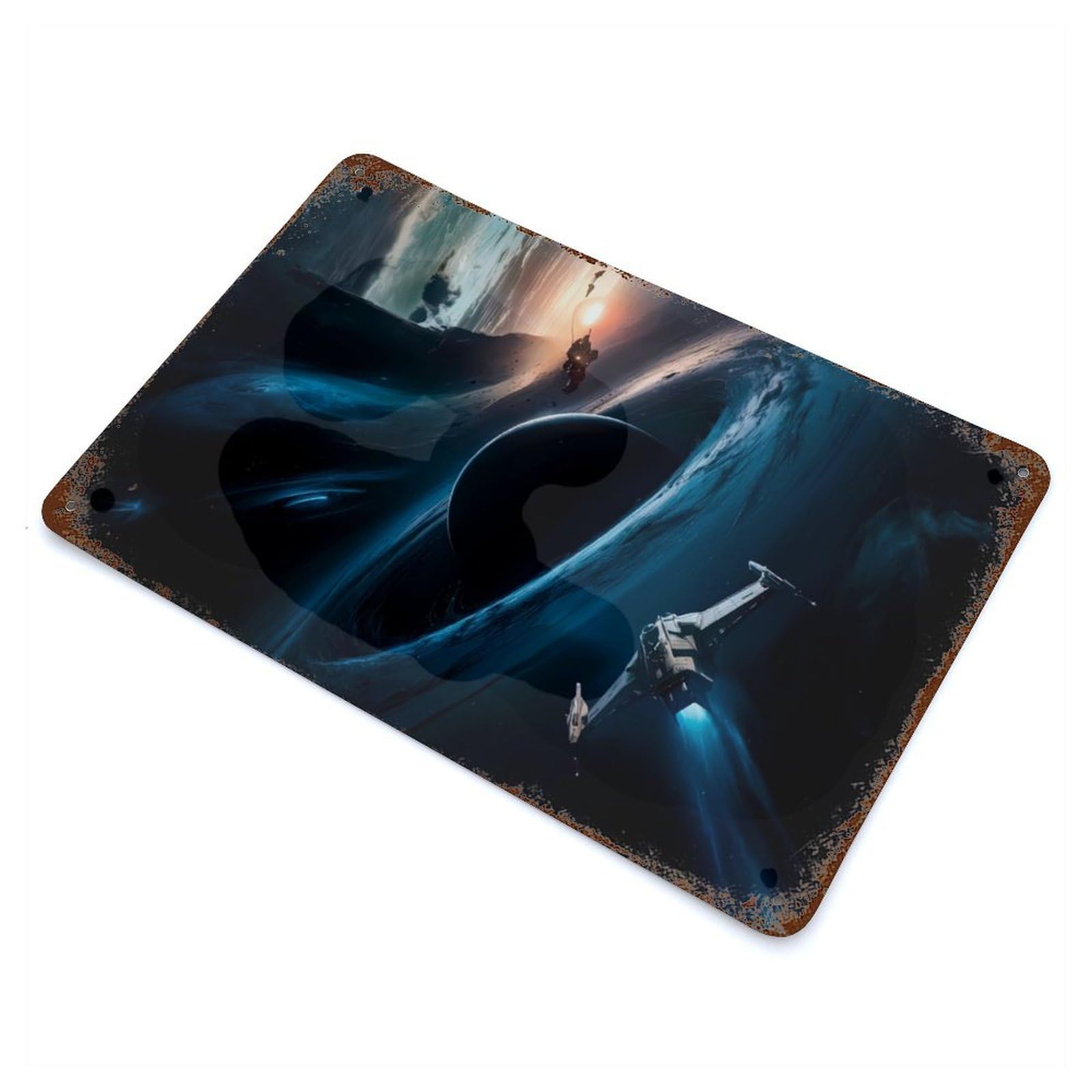 Distressed Metal Wall Sign with Eternal Void Design 11.8"x7.9", for Office, Studio And Wall Decor, Industrial Home Decor