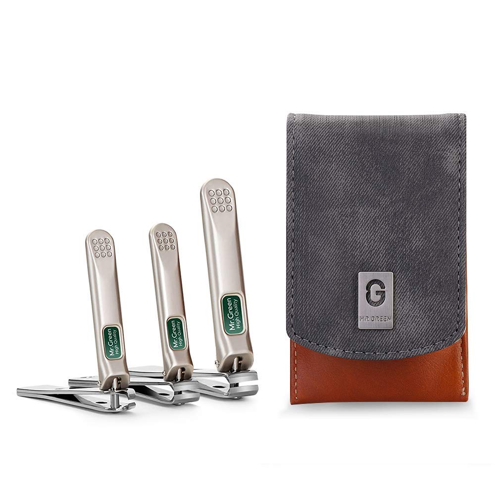 MR.GREEN Ensemble de manucure et pédicure, ensemble de 3 coupe-ongles en acier inoxydable allemand de qualité supérieure avec étui en cuir haut de gamme, coupe-ongles professionnels pour hommes et