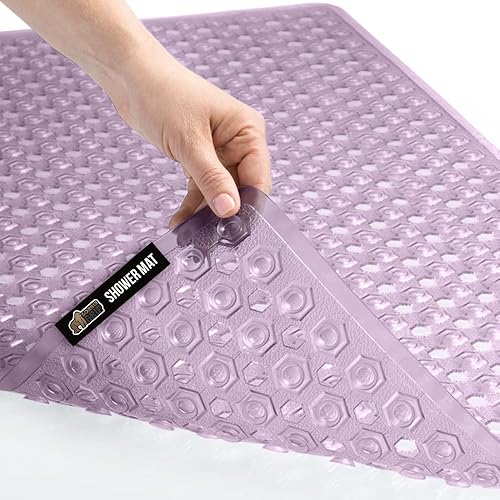 Gorilla Grip - Alfombra de baño, ducha y bañera patentada, lavable a máquina, anti-bacteriana, sin BPA, látex, sin ftalatos, cuadrada, con agujeros