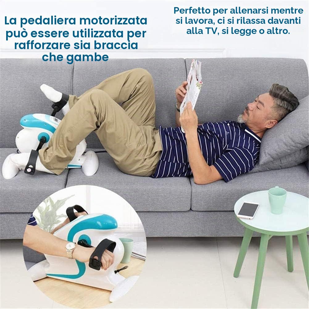 Cyclette elettrica con pedalata assistita, mini cyclette portatile con pedalata assistita, cyclette motorizzata per disabili e portatori di handicap, cyclette elettrica con supporto per protezione g