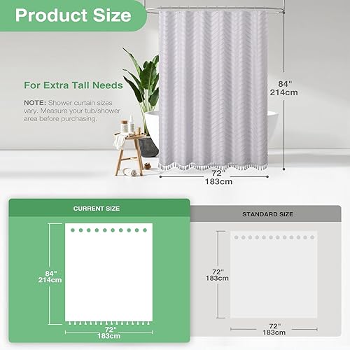 Vista 28 de Dynamene - Cortina de ducha, bohemia y rústica con rayas con chebrón en relieve, cortina texturizada para decoración de baño, juego de cortina A.