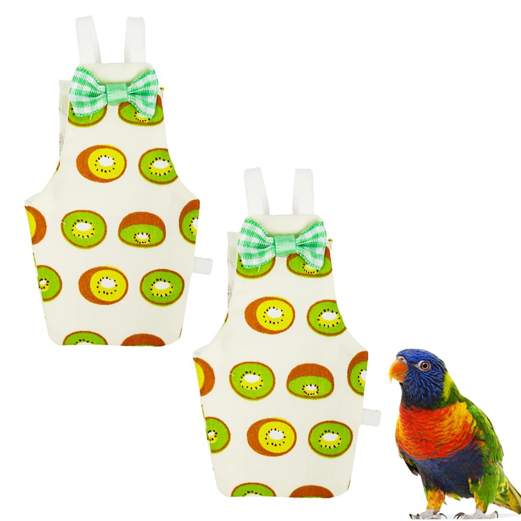 ZIBUYU® 2-Piece Soft Waterproof Bird Flight Suit Diaper with Kiwi Pattern and Bowknot Design Comfortable, Adjustable, Apparel for Parrots, Cockatiels, Parakeets, Lovebirds, and Small Birds