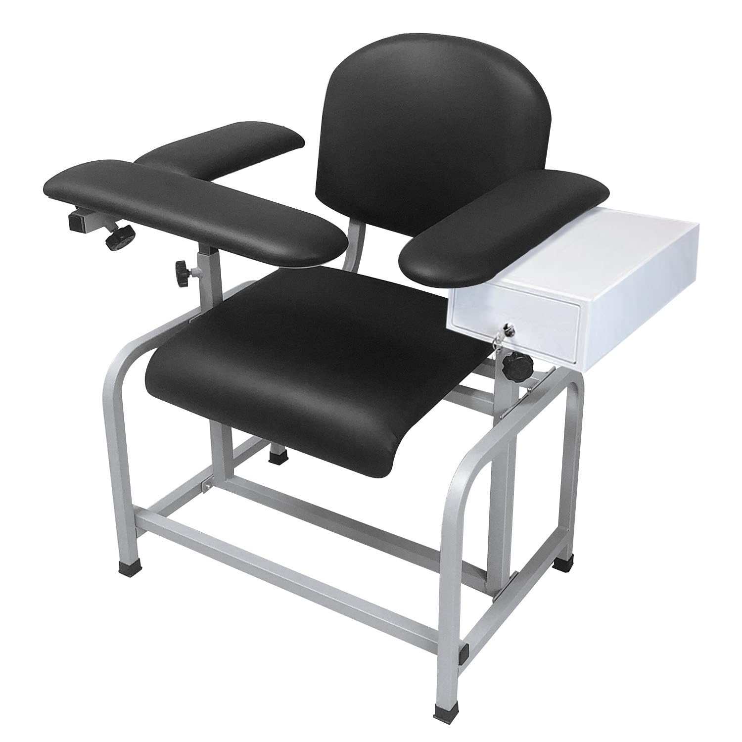 Helsevesen Comfortable Padded Blood Drawing Chair with Drawer, Clinic Chair with Soft Padded Seat, Phlebotomy Chair with Adjustable Armrest, Black