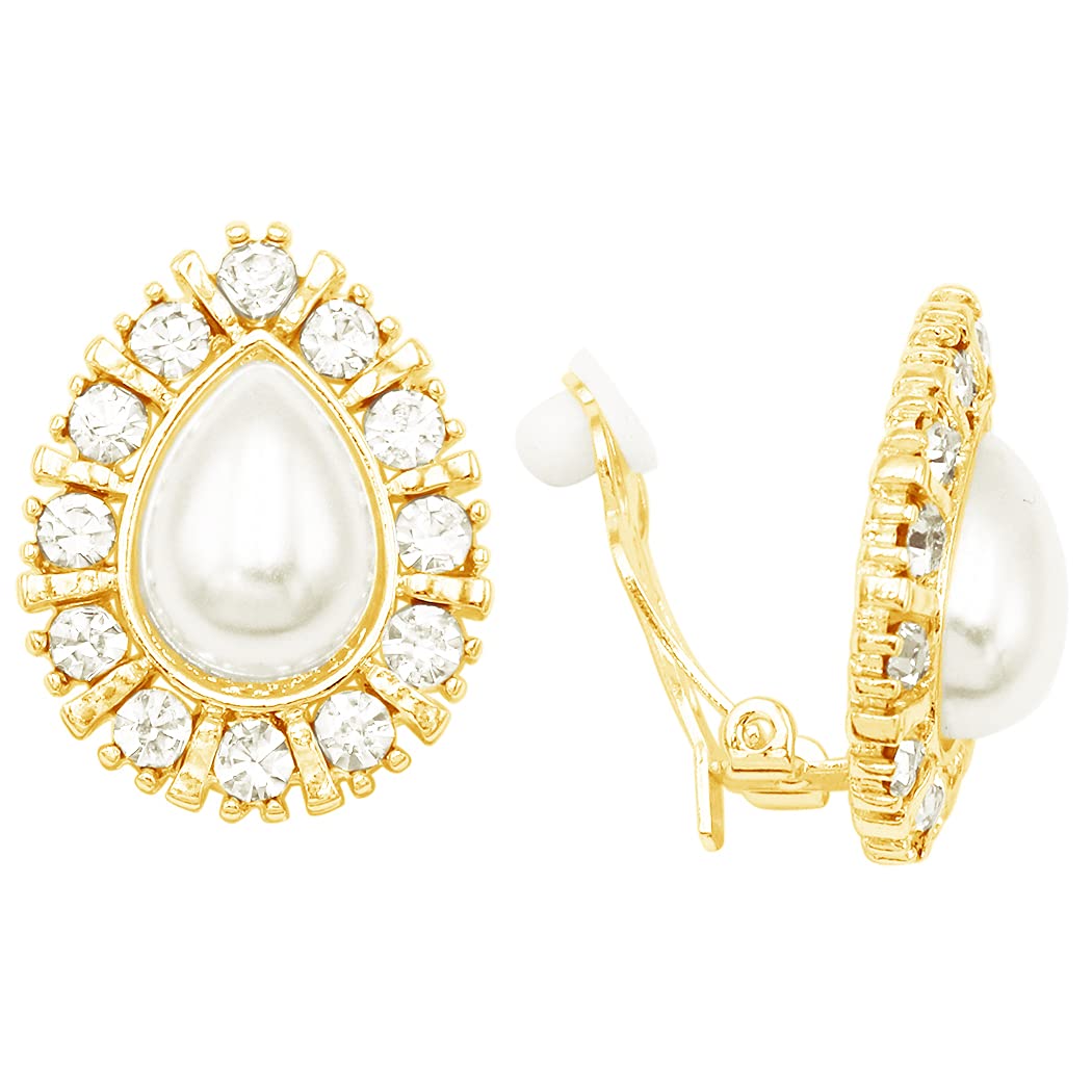 Rosemarie & Jubalee Set di 3 collane girocollo da donna, con perle finte a goccia, bracciale e orecchini a clip, da sposa, 27,9 cm + 7,6 cm di estensione