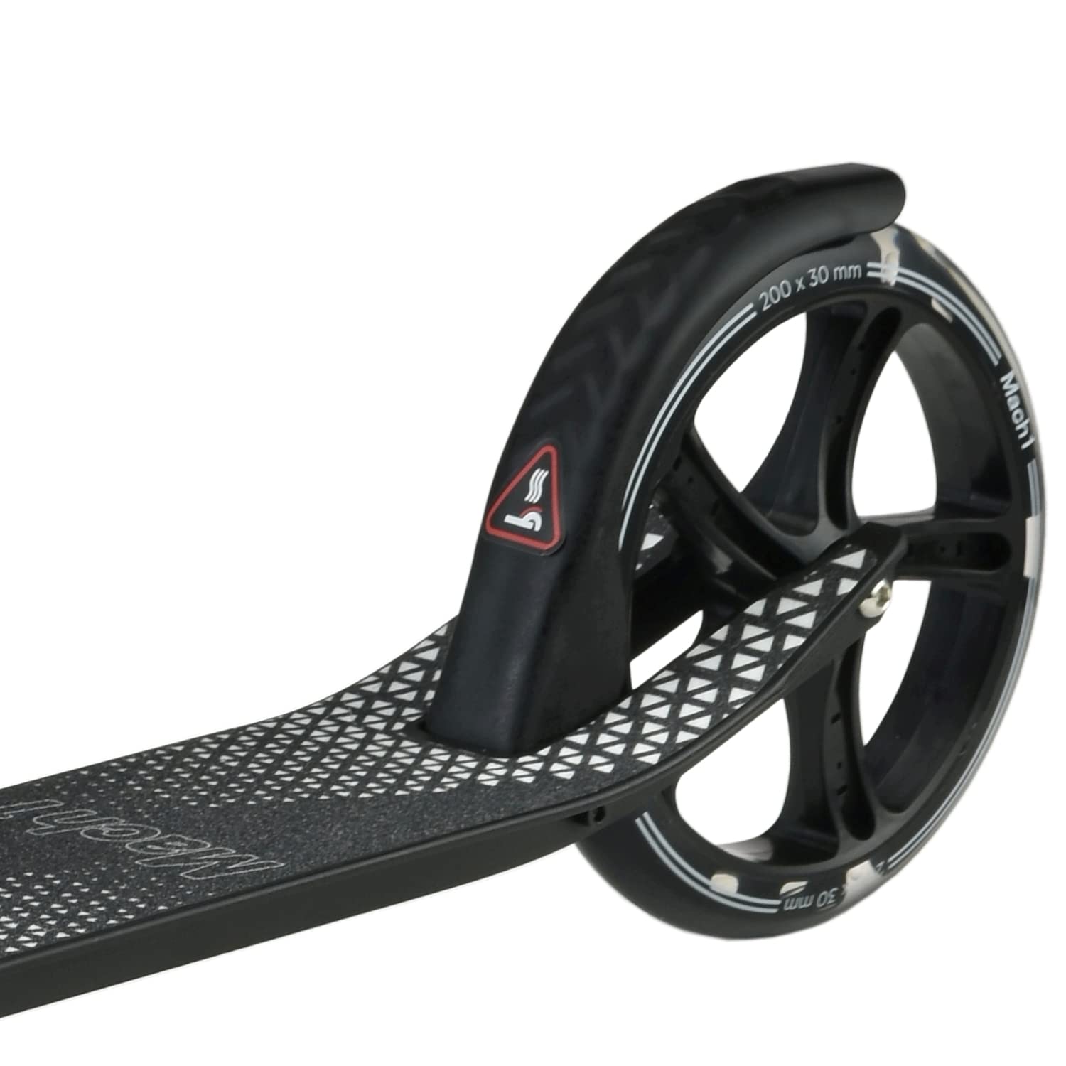 Mach1 Kick - Patinete de aluminio para ciudad, ruedas grandes de 200 mm, con luz LED, neumáticos para adultos y niños, plegable, color negro