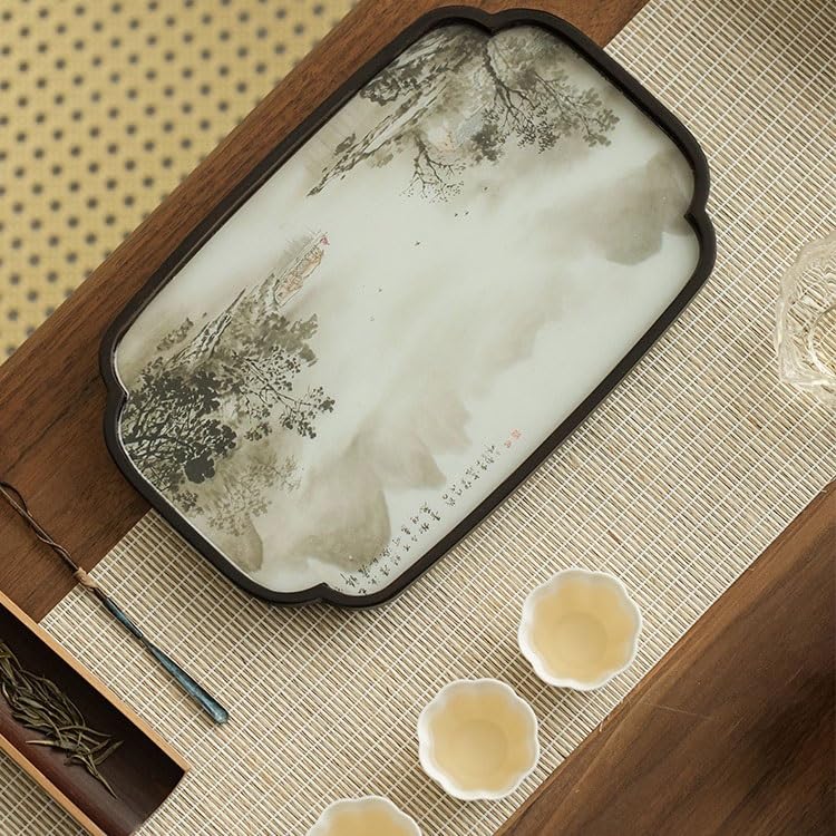 Bandeja para Servir Water Village, Bandeja de té Hecha a Mano, pequeña Bandeja Retro para Tetera Seca de Estilo Chino, Bandeja de Almacenamiento para Accesorios de Juego de té, bandejas para Comer en