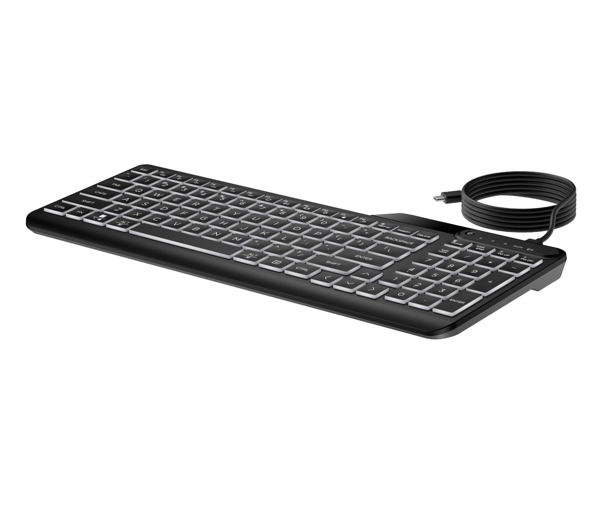 HP 400 Tastiera Cablata, Connessione tramite USB-C e con Adattatore USB-A, Qwerty, 12 Tasti Programmabili, Retroilluminazione, Compatibile con Windows 10 e 11, Chrome OS, MacOS, Nera