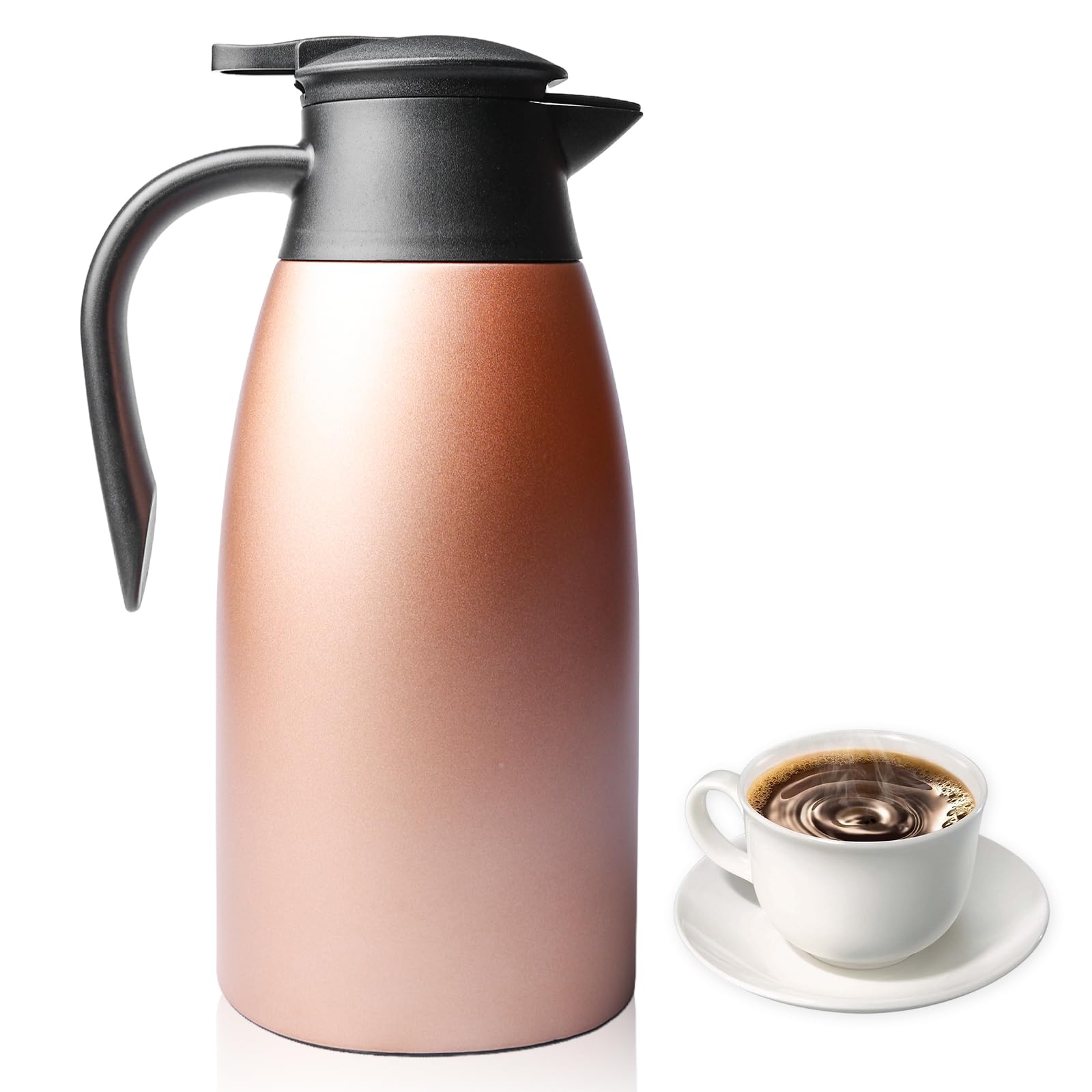 Caffettiera in acciaio inox: thermos da 2 l, rosa caffettiera thermos, a doppia parete, per uso domestico, in acciaio inox, per famiglia e ufficio, caraffe per bevande calde e fredde