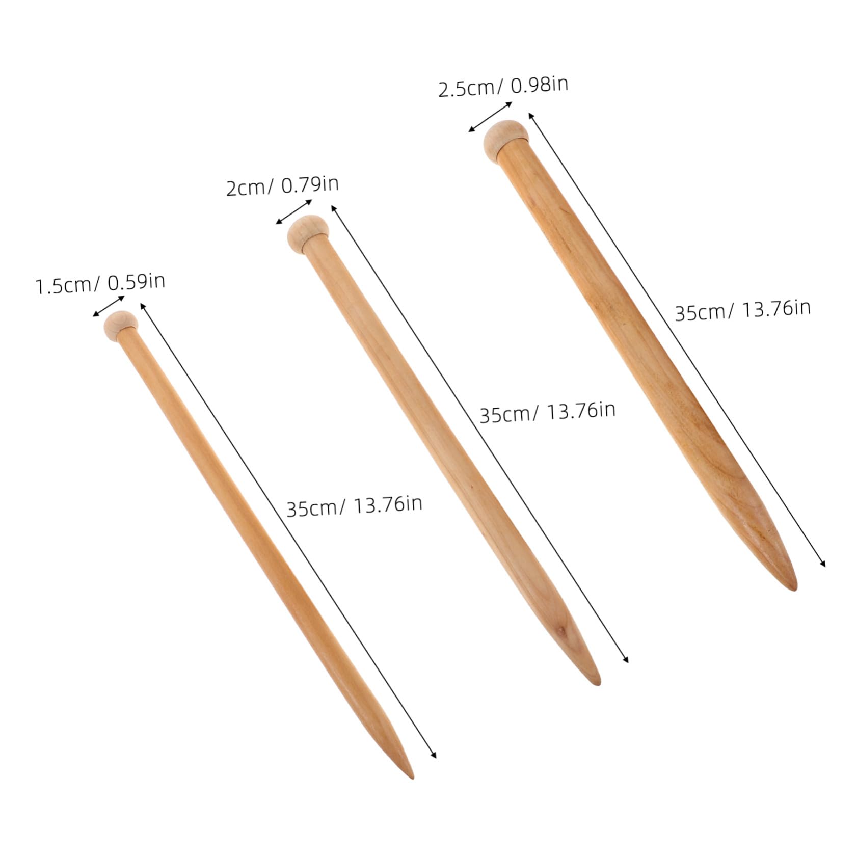 6 Große Holz Stricknadeln für Dickes Garn, 35cm, Einspitzig