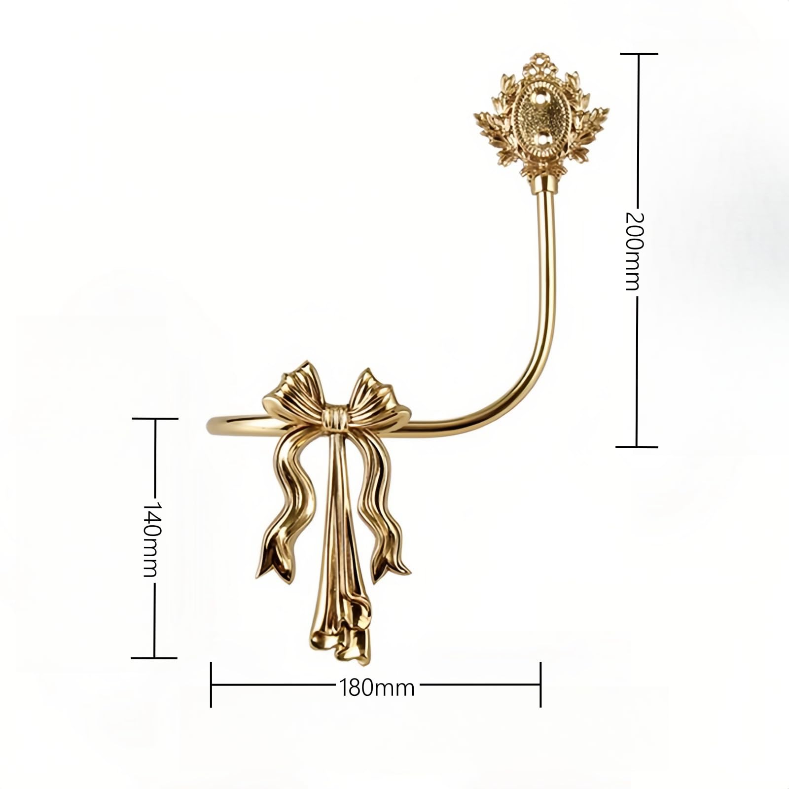 Lot de 2 embrasses de rideaux en laiton doré, style nœud, crochets muraux pour décoration de rideaux, salon, chambre à coucher (droite 1 pièce)