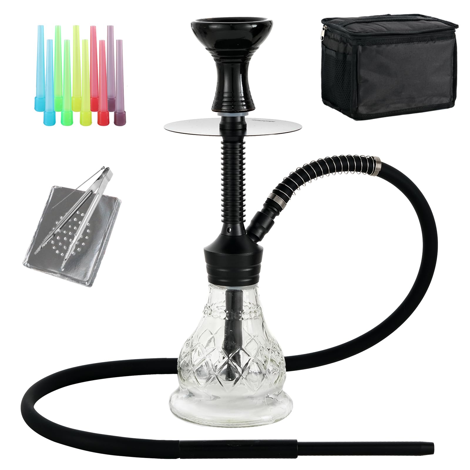 Portable Hookah Set with Disposable Tips Silicone Hose Ceramic Bowl Tongs Everything Accessories Mini Shisha Hookahs Complete Set