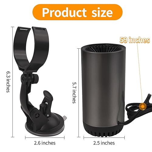 Miniatura 5 de Calentador de automóvil, descongelador portátil de 12 V 150 W, ventilador de calefacción o enfriamiento rápido 2 en 1, enchufe al encendedor de