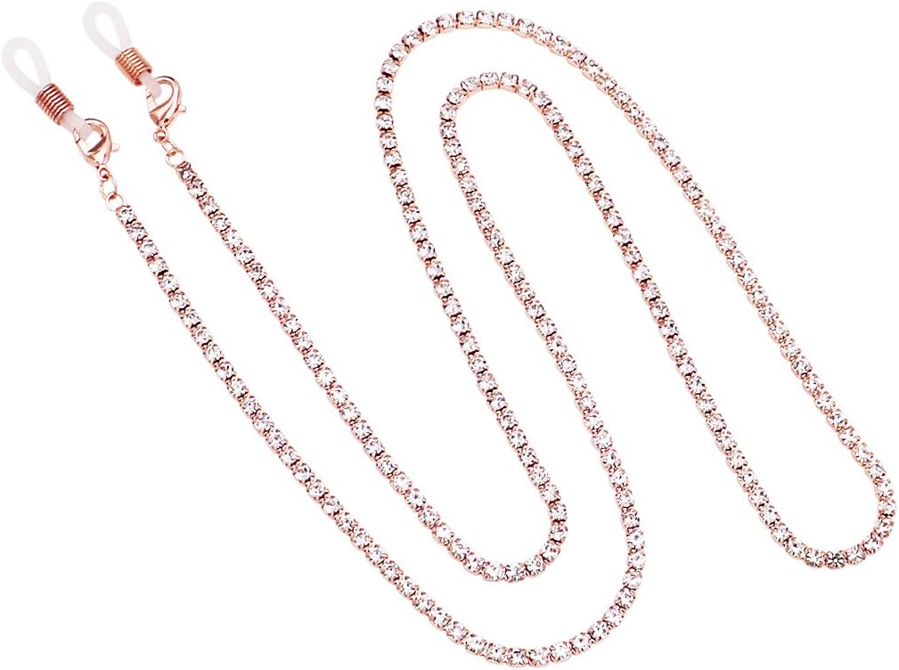 Rosemarie Collections Women's Elegant 3mm Crystal Rhinestone Strap Reader Eyeglass Chain Necklace Holder, 28.5"