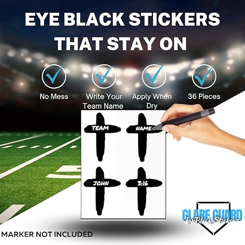 Glare Guards - Calcomanías negras de ojo cruzado para jugador, 36 unidades, versátiles tiras negras deportivas de larga duración para atletas