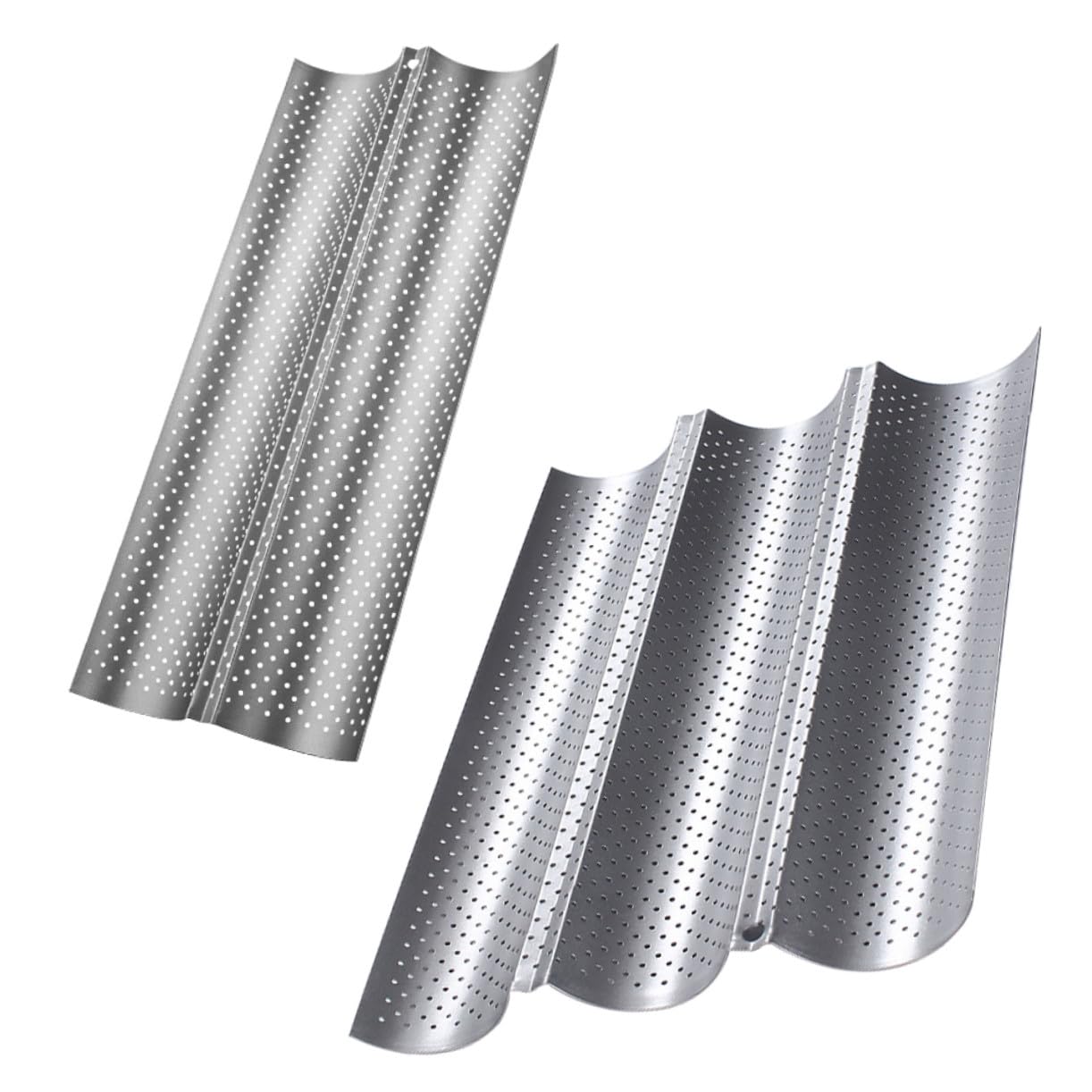 BESTYASH 2 Stück Edelstahl Wellen Brotbackblech für Baguettes, Silber