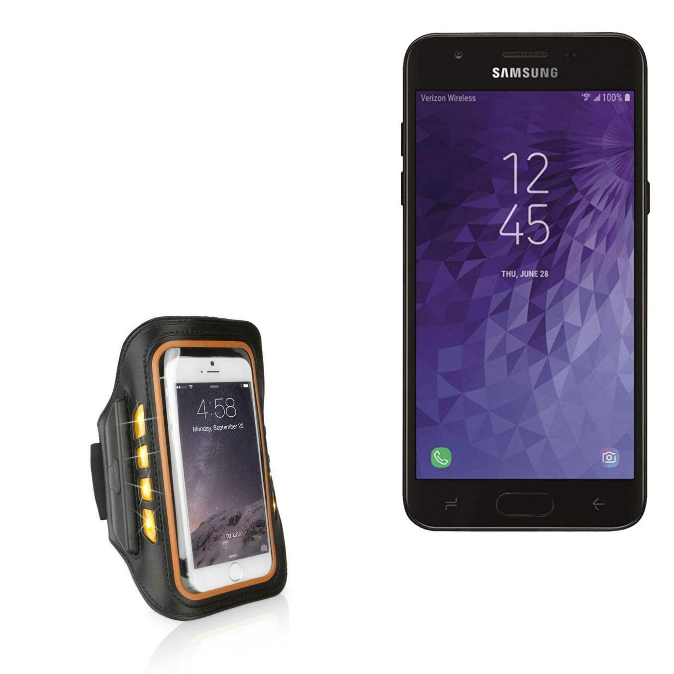 BoxWave Case for Samsung Galaxy J3 Orbit (Case JogBrite Sports Armband, High Visibility Safety Light LED Runners Armband for Samsung Galaxy J3 Orbit - Bold Orange
