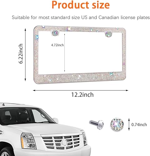 Miniatura 6 de Ziciner Marco de matrícula con diamantes de imitación brillantes, soporte para placa de matrícula con cristales deslumbrantes, acero inoxidable