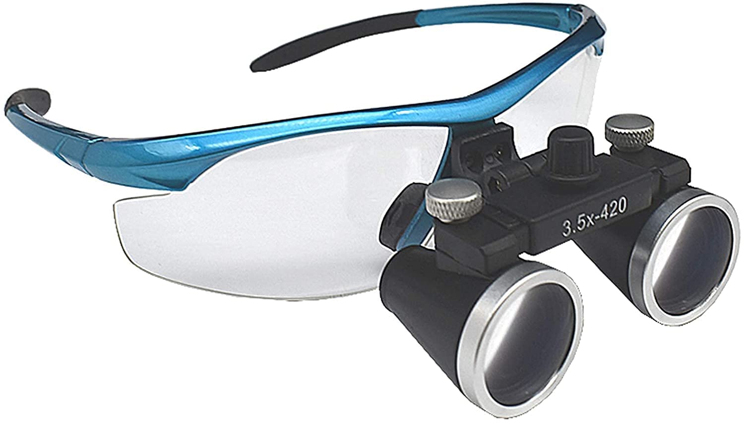 Loupe avec lumière, Loupe binoculaire médicale 3,5 x 420 mm Loupe chirurgicale Dentaire, légère, Confortable et réduisant la Fatigue, loupe orale montée sur la tête, Distance de pupille réglable