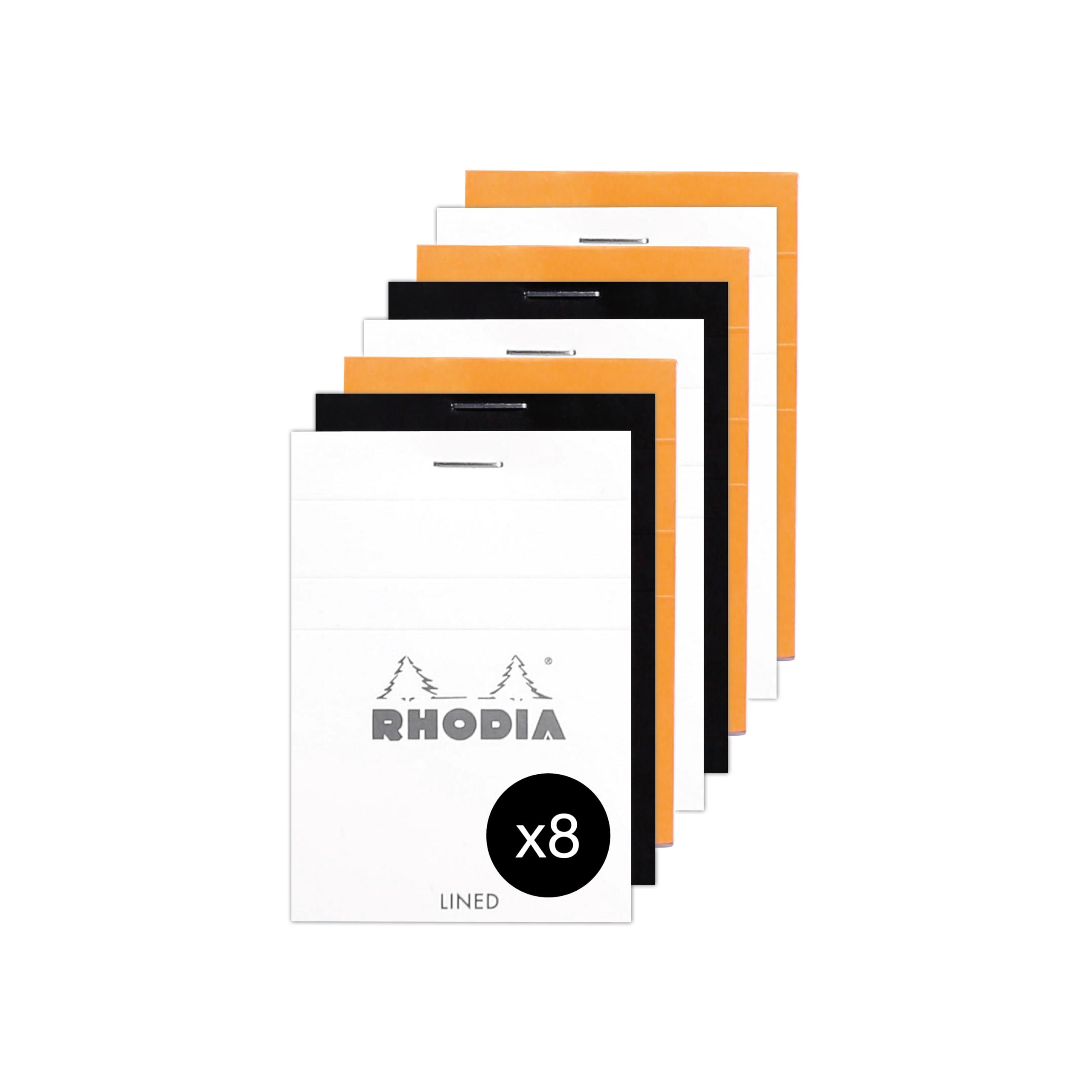 Rhodia 11600AMZC - Pack of 8 Stapled Notepads N°11 - A7 Size - Ruled - 80 Detachable Sheets - 80 g/m² - 3 assorted colours - (Orange, black and white)
