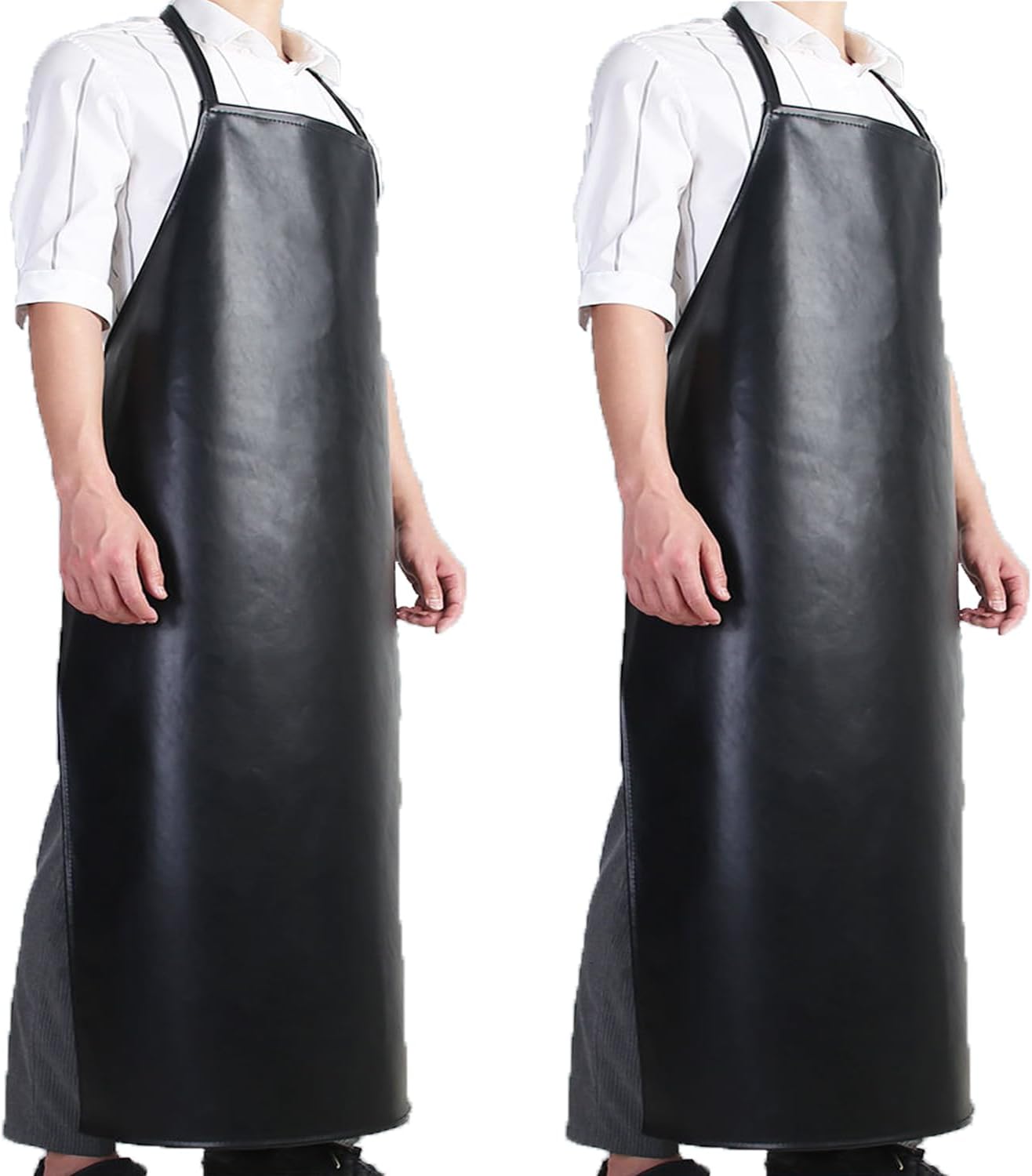 2 Pack 46" Waterproof Rubber PVC Apron Adjustable Aprons for Men HEAVY Duty Chemical Resistant Work Apron Extra Long Aprons for car wash Lab Butcher Cooking Kitchen BBQ