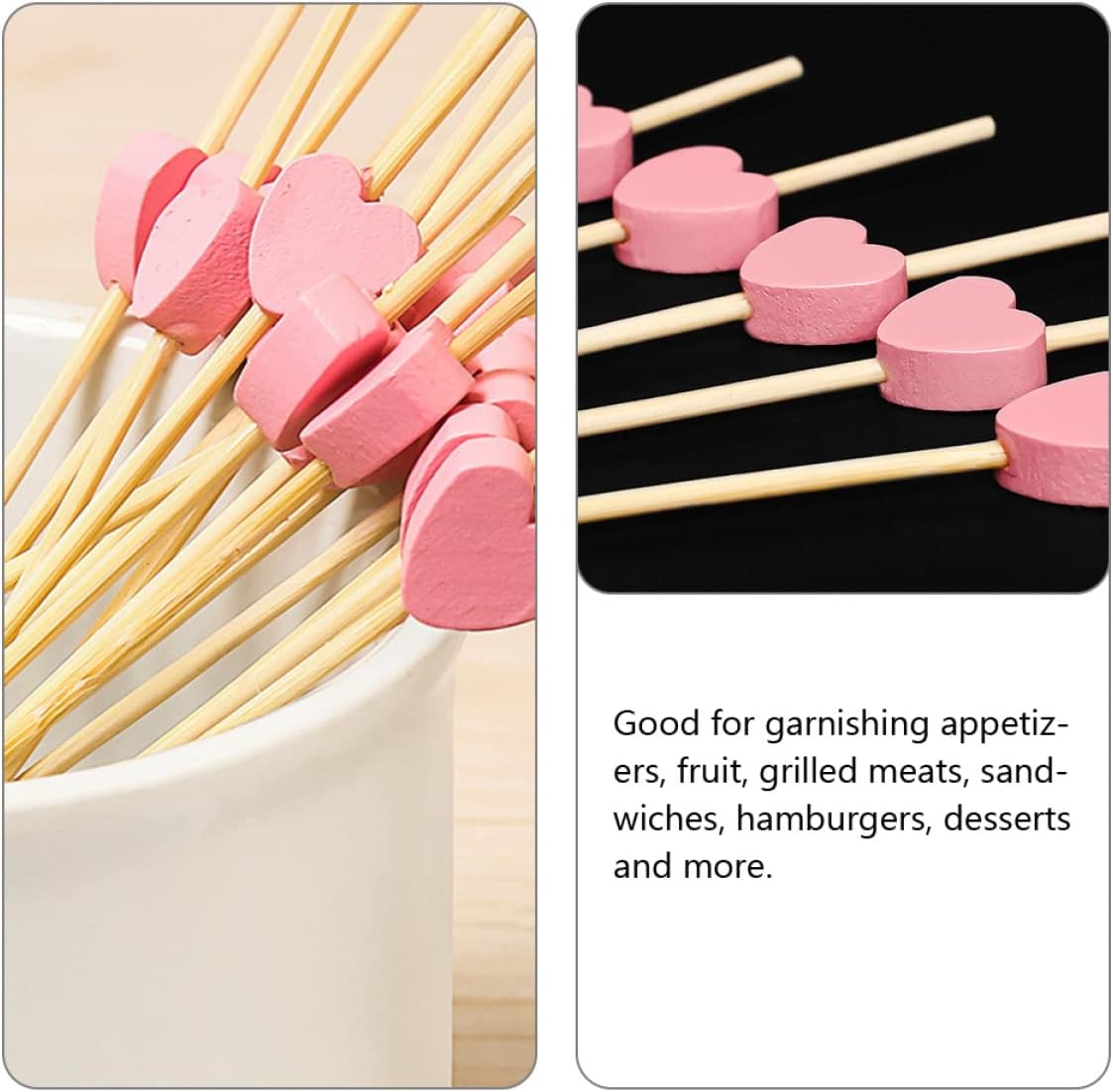 jojofuny 400pcs Heart Shape Bamboo Food Picks Decorative Cocktail Picks for Fruit Appetizers Wedding Party Supplies