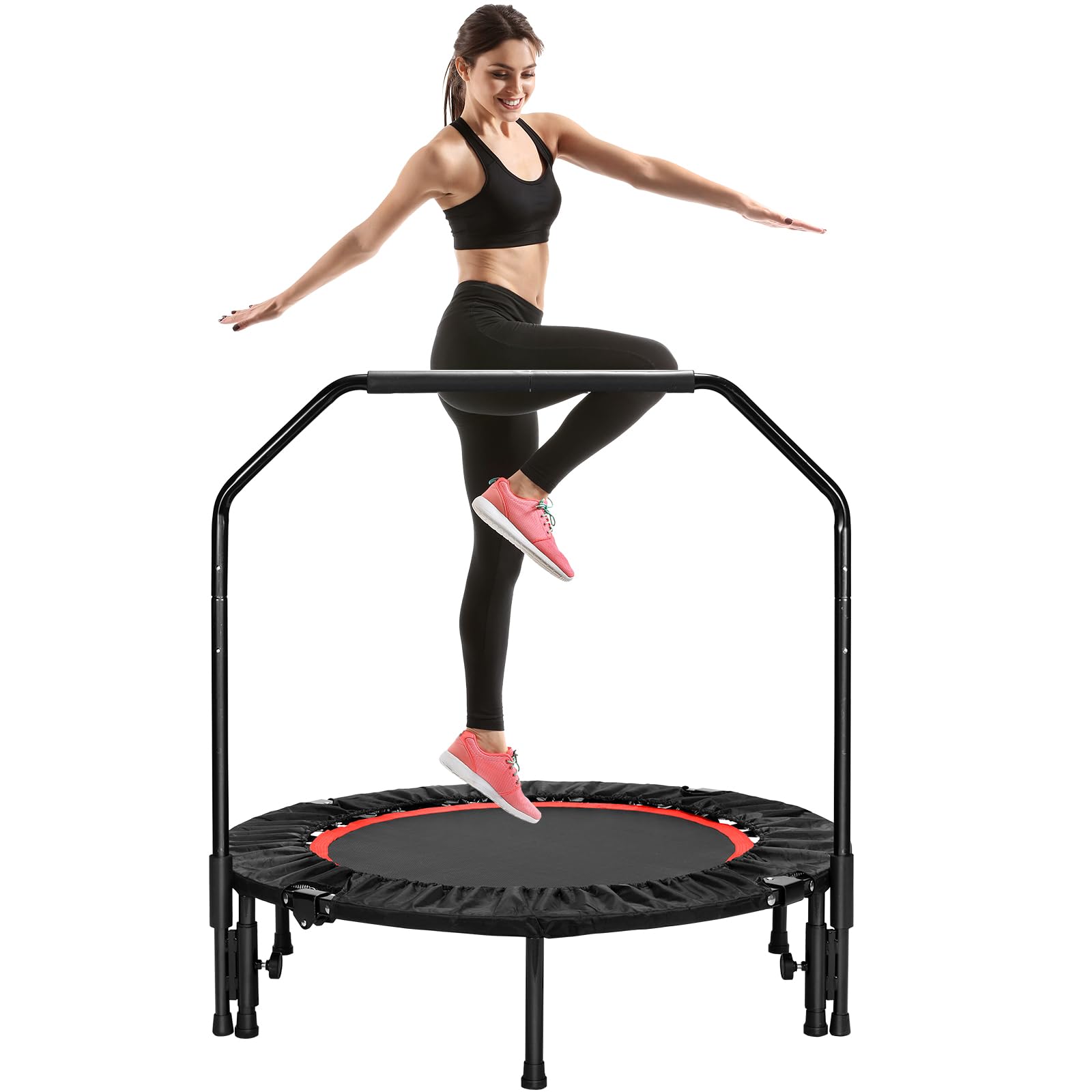 LIFERUN Trampoline de Fitness intérieur Ø 101 cm, capacité de Charge 150 kg, Rebond d'entraînement, avec 3 Niveaux de poignée réglables, Mini Trampoline pour Adultes