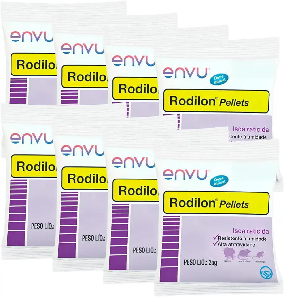 Kit 8 Rodilon Pellets 25g Envu Isca Para Controle de Ratos e Camundongos