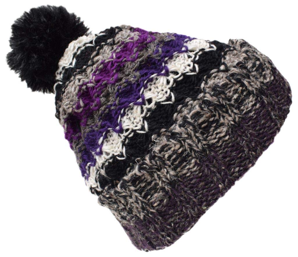 Gheri Woolen Knitted Fleece Lined Pom Pom Bobble Hat V