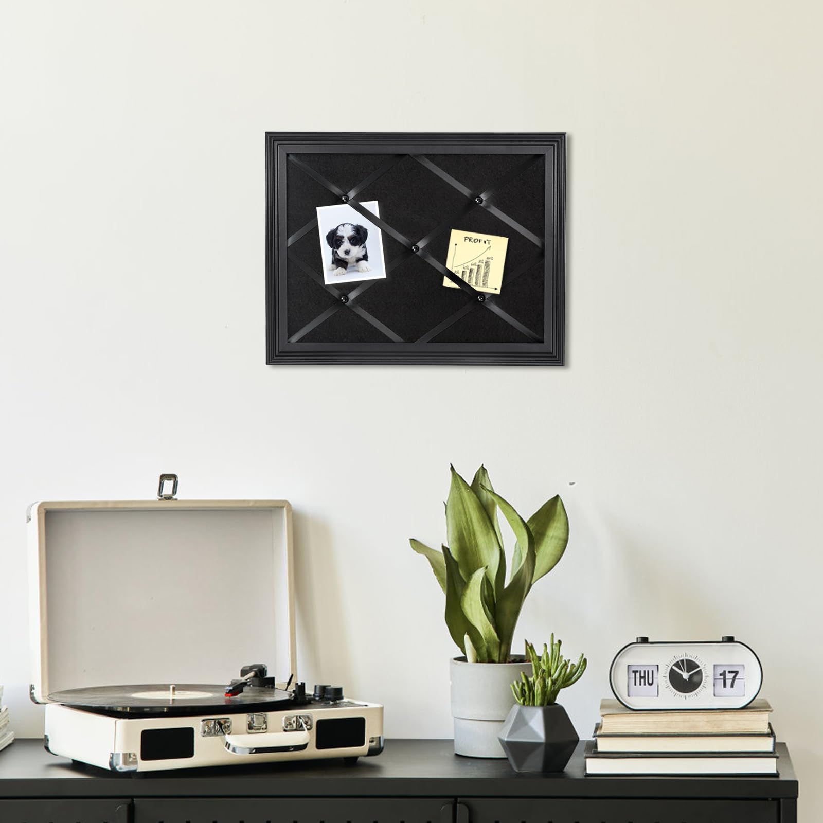 Aitakatta Black Felt Memo Pin Board With Criss-Cross Ribbons, Wall Decor - 17x13 Inches, 17"x13" - Image 4