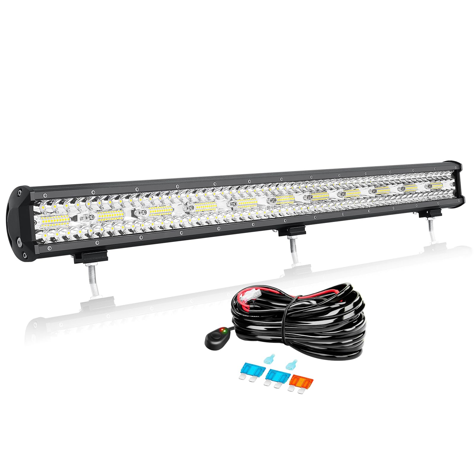 AUXTINGS 66 cm 180W Barre LED 4x4 Con Câblage, 3 Rangée Spot et Inondation Barre lumineuse 12V 24V Étanche Bar a led Feux Phare de Travail Projecteur pour SUV Voiture Camion Tracteur Véhicule Bateau