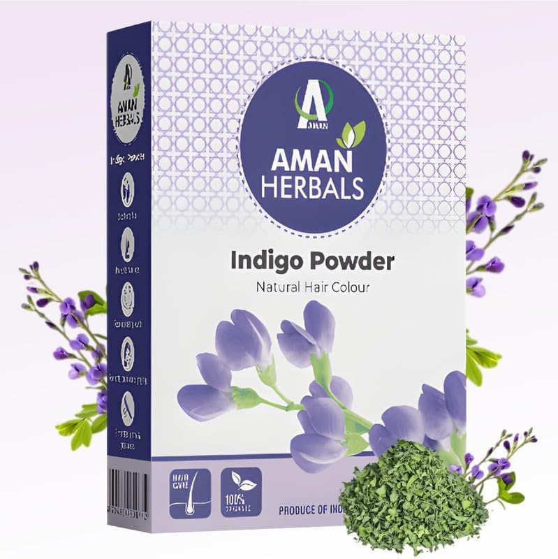 AMAN HERBALS - 100% Organic and Herbal Indigo Powder, for Natural Hair Coloring, Arrests Early Greying & Protects hair from Damage - 100g