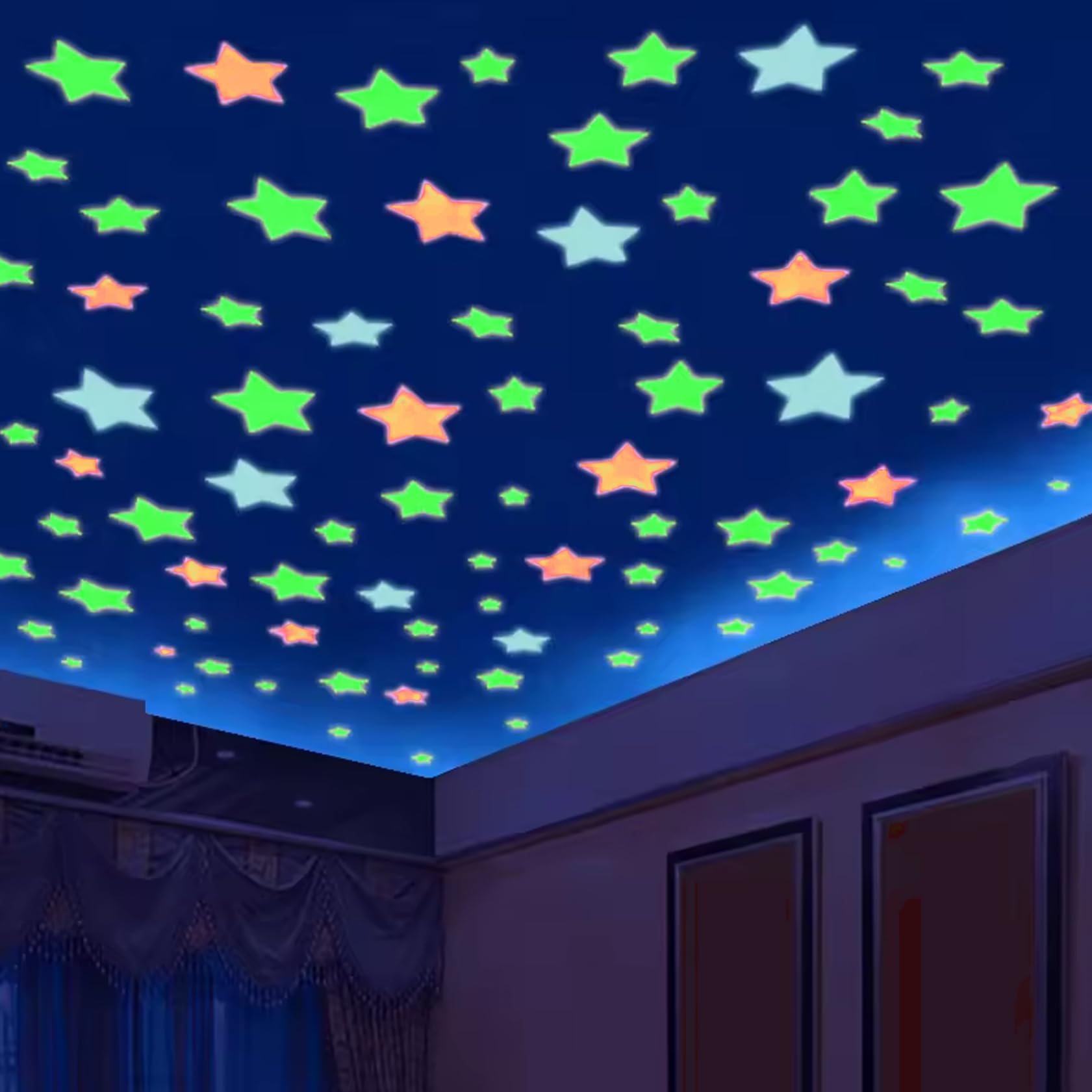 400Pcs Glow in the Dark Star Stickers 3D PVC Adhesive Glow Stars for Ceiling Colorful Wall Stickers for Kids Room Christmas Stocking Stuffers Glowing Stars, in the Dark for Ceiling