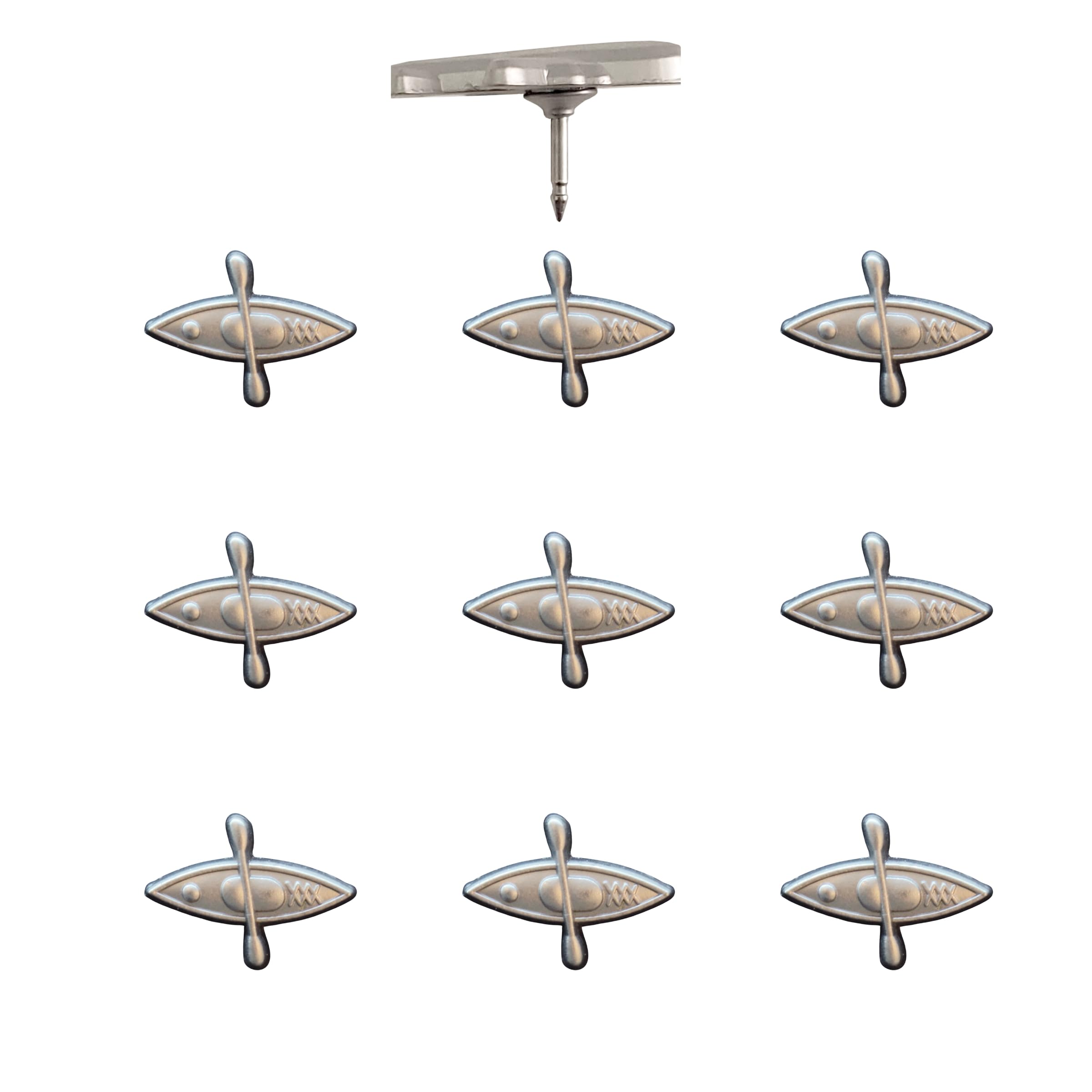 Kayak Push Pins - Silver Kayak Map Pins for Cork Boards, Maps, or Lapel Use - Designed in USA - Set of 10