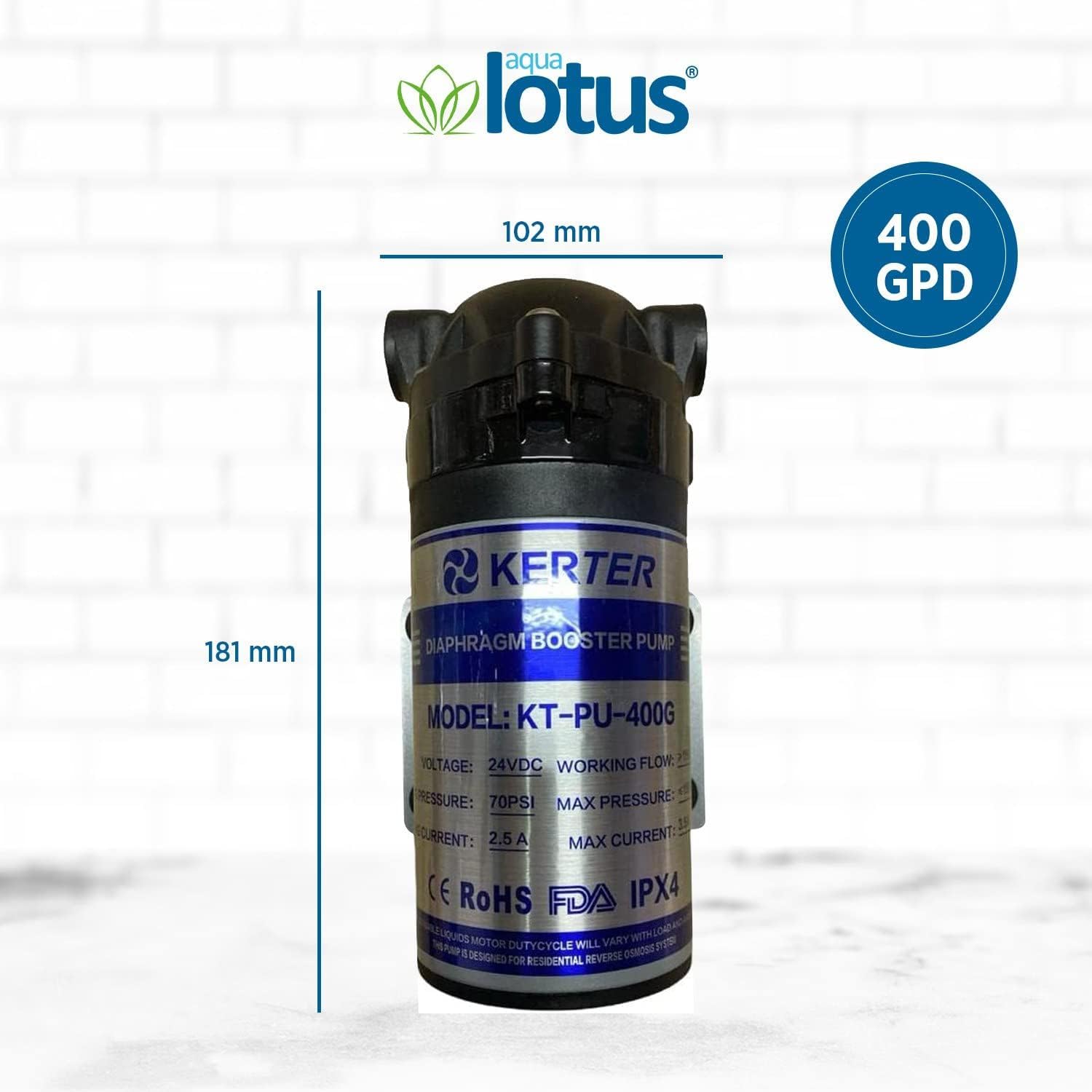Pompa Booster per osmosi inversa filtro acqua aqua lotus 75-200-400-600 GPD (400 gpd)