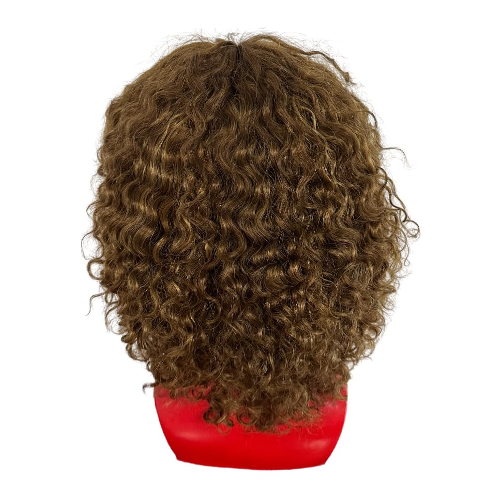 Highlight Brown Short Curly Wig Human Hair Wigs with Bangs Peluca Cabello Humano Corto con Flequillo for Women Brazilian Virgin Human Hair Wig Machine Made 150% Density Glueless Curly Wigs (#P4/30)
