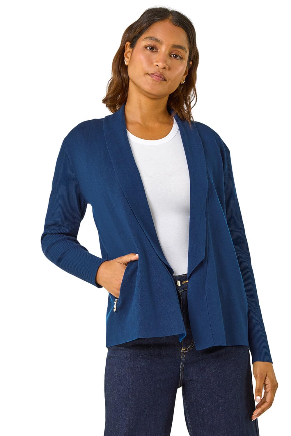 Roman Women's Petrol Blue Knitted Zip Detail Jacket