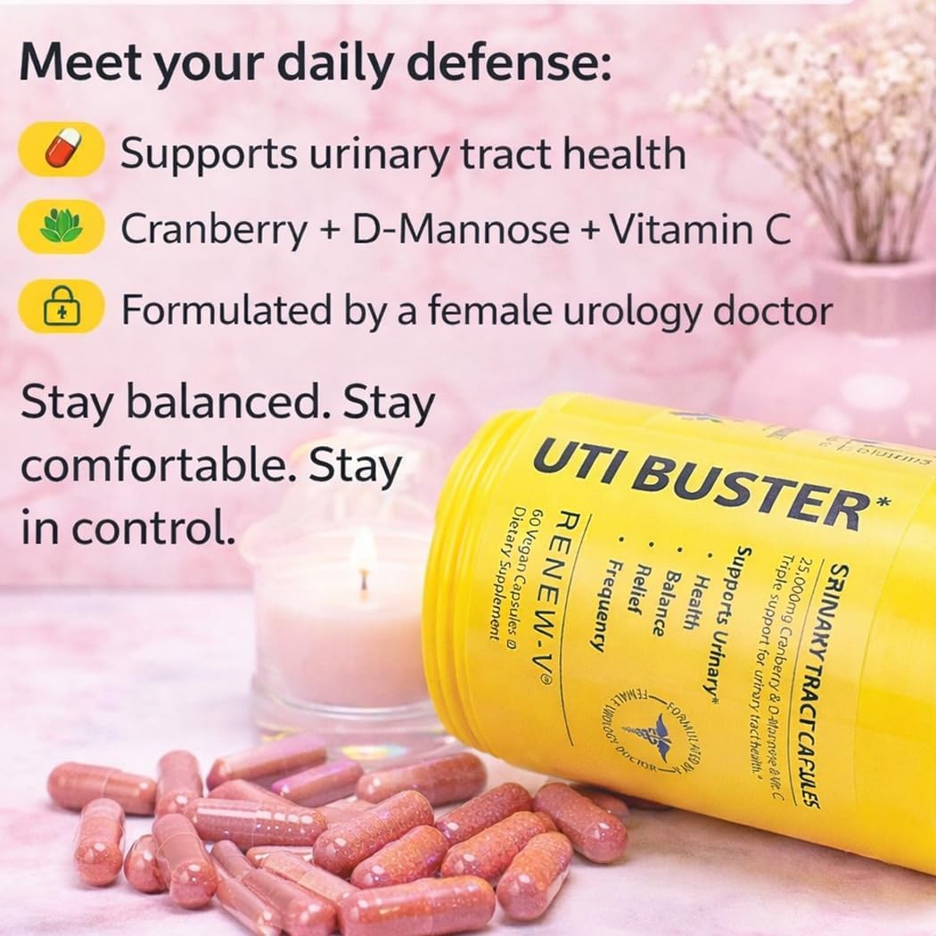 UTI Buster Urinary Tract Health Supplement with Cranberry, D-Mannose & Vitamin C - Supports Bladder Health and Daily Urinary Support - 60 Capsules