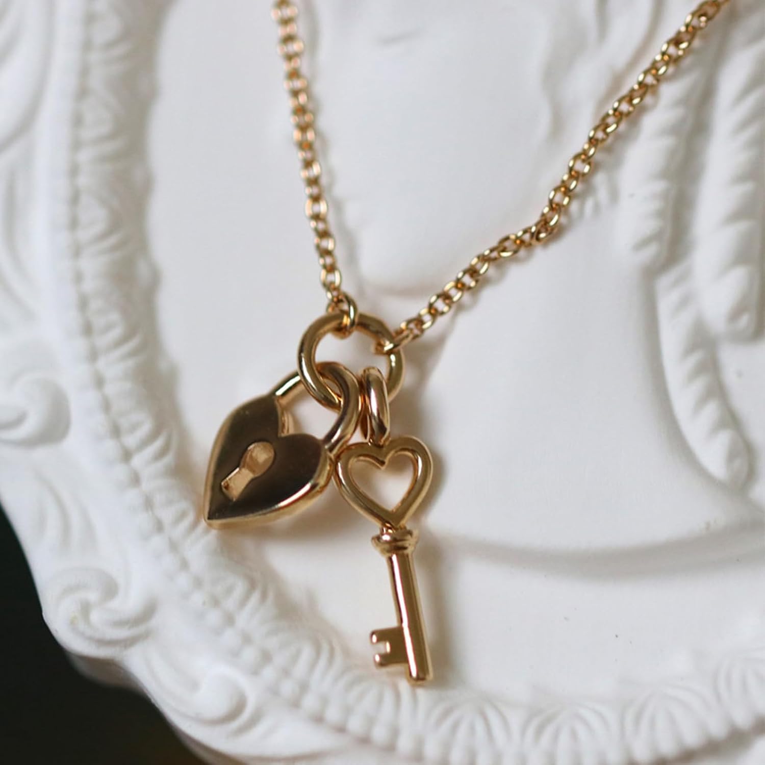 Heart Key Charm Necklace for Women,925 Sterling Silver Dainty Heart Lock Key Pendant Necklace to Daughter Mother 14k Gold Plated Cute Padlock Choker Chain Necklace for Wedding Birthday Valentine's Day - Image 7