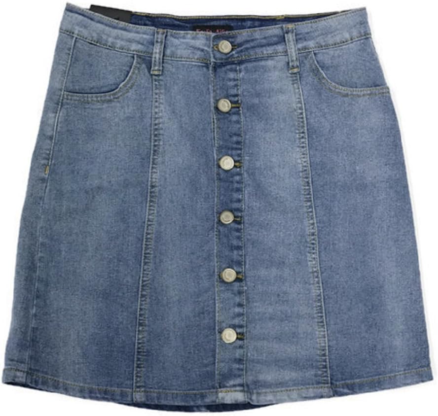 KoKoAilis Womens Stretch Denim Button Flare Skirt with Side Pocket 5/6