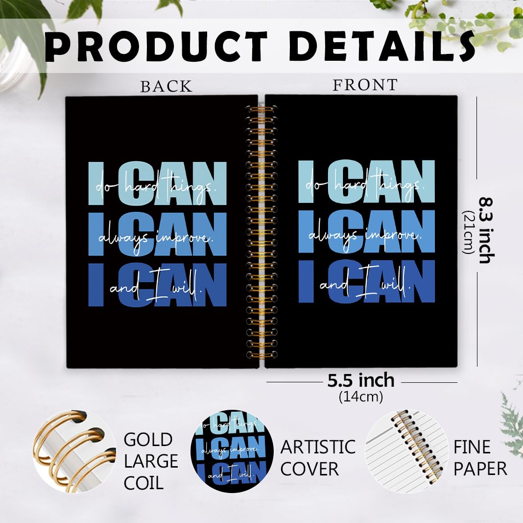 I Can Do Hard Things - Taccuino a spirale ispiratore, blu e nero, diario a spirale per ragazze, donne, uomini, regali positivi per ufficio e scuola, 14 x 20 cm
